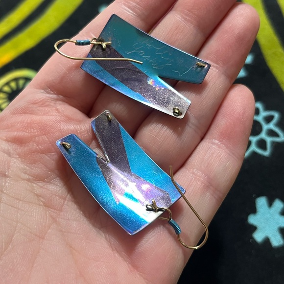 VTG 90’s Coastal Signed Holly Yashi Niobium Dangle Blue Pierced Earrings - Picture 4 of 5